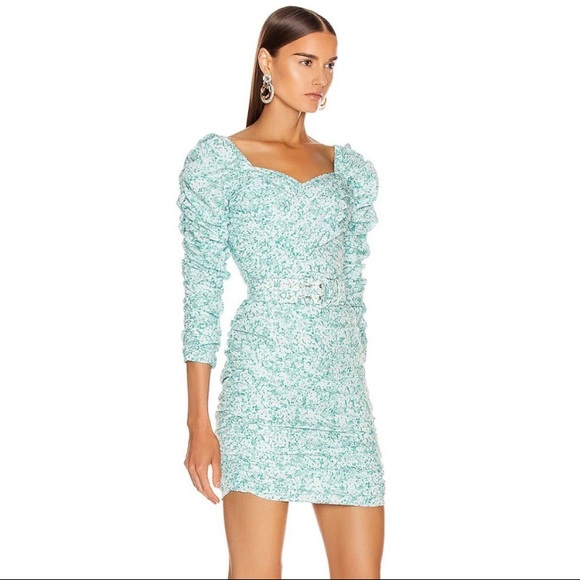 NICHOLAS Crossover Gathered Dress Aqua Floral sz 0 - Picture 3 of 11